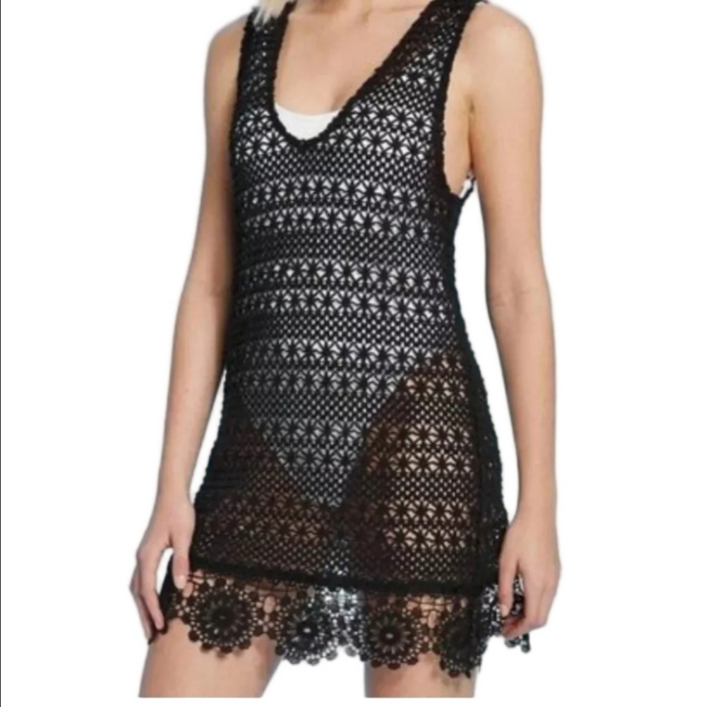 Shade and Shore Black Crochet Tank Dress Medium